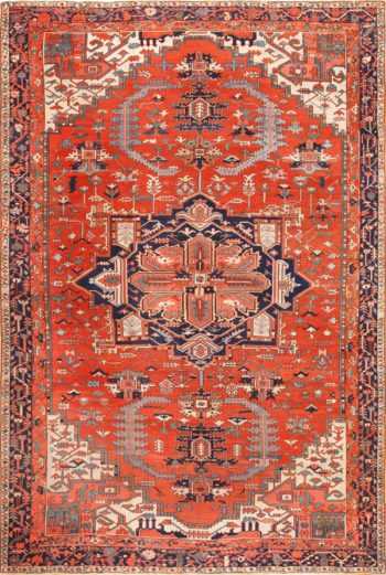 large red background antique serapi persian rug 49325 Nazmiyal
