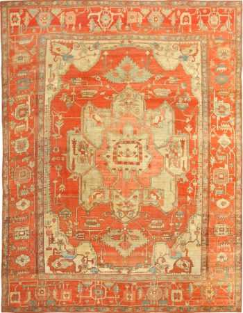 red background antique serapi persian rug 49351 Nazmiyal