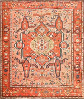 roomsize antique serapi persian rug 49326 Nazmiyal