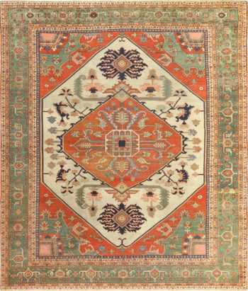 roomsize ivory antique serapi persian rug 49353 Nazmiyal