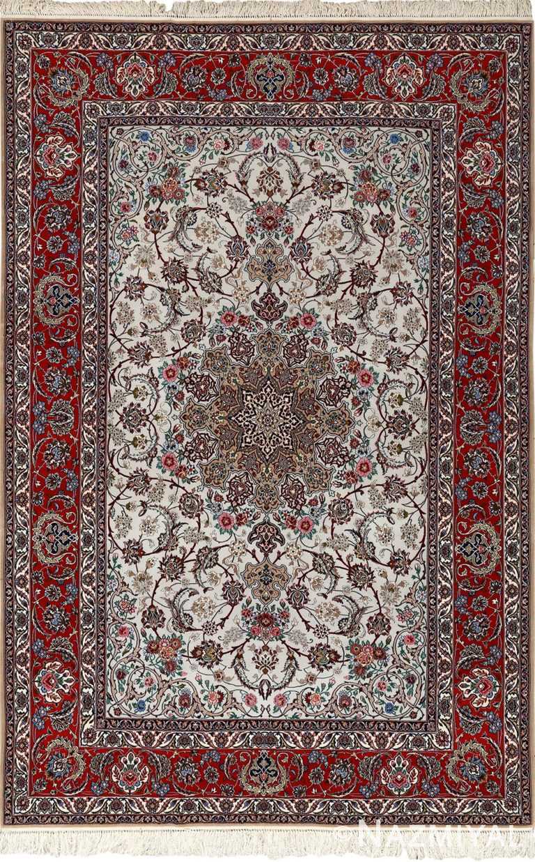 ivory bakground vintage isfahan persian rug 51161 Nazmiyal