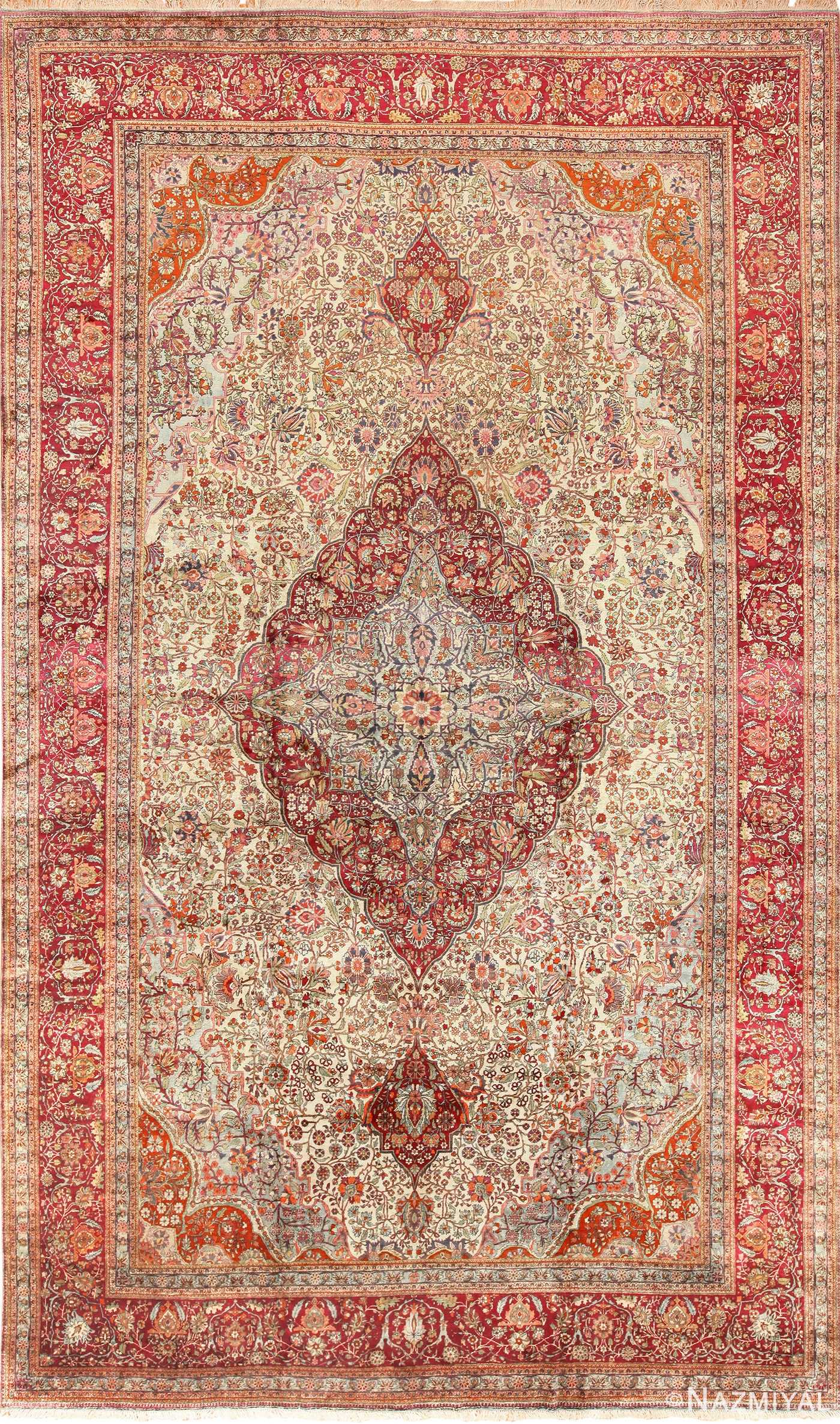 Beautiful Silk Mohtasham Kashan Persian Rug 49329 by Nazmiyal