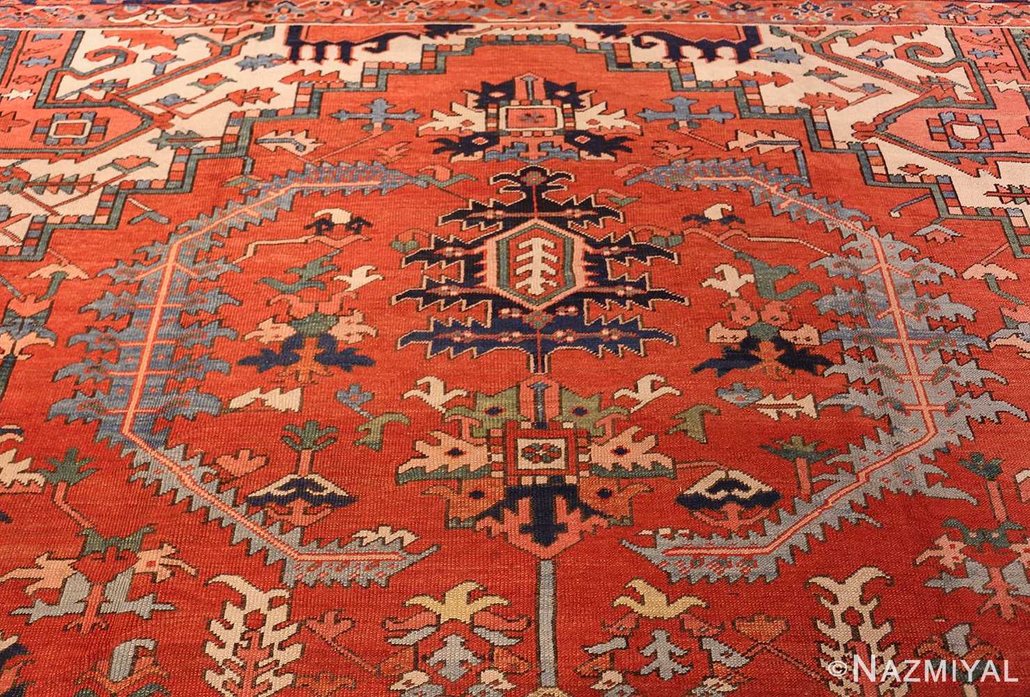 large red background antique serapi persian rug 49325 top Nazmiyal