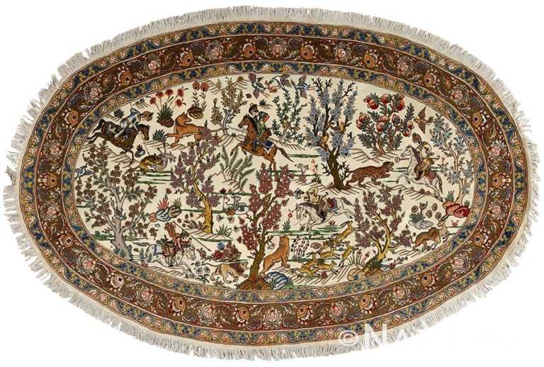 oval hunting scene vintage tabriz rug 51131 Nazmiyal