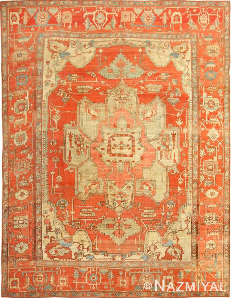 red background antique serapi persian rug 49351 Nazmiyal