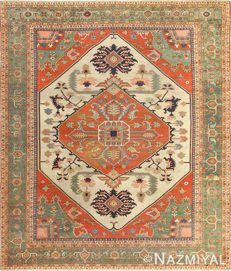 roomsize ivory antique serapi persian rug 49353 Nazmiyal