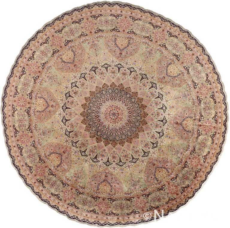 round silk vintage tabriz persian rug 51137 Nazmiyal