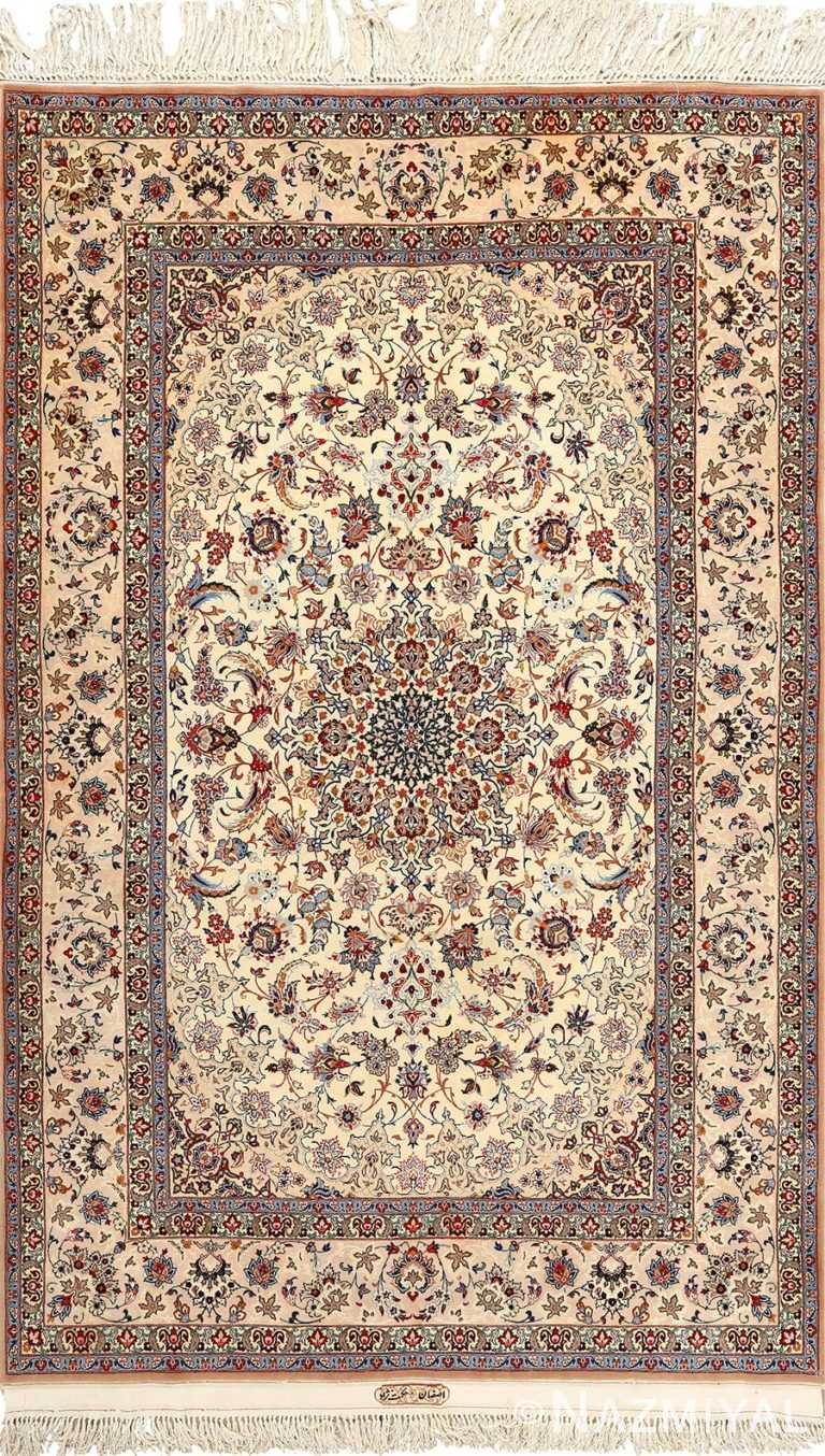 vintage ivory isfahan persian rug 51172 Nazmiyal
