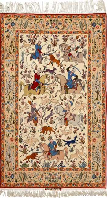 huntig scene vintage isfahan persian rug 51169 Nazmiyal