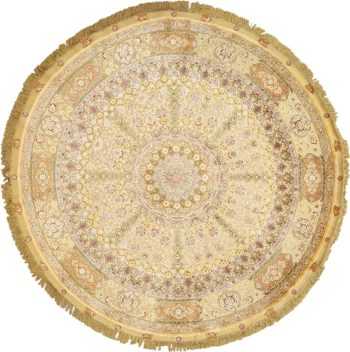 silk and gold threading round vintage tabriz persian rug 51130 Nazmiyal