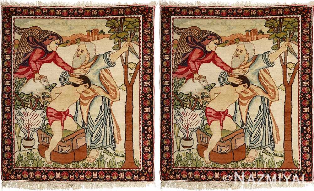pair of antique biblical kerman persian rug 51173 Nazmiyal