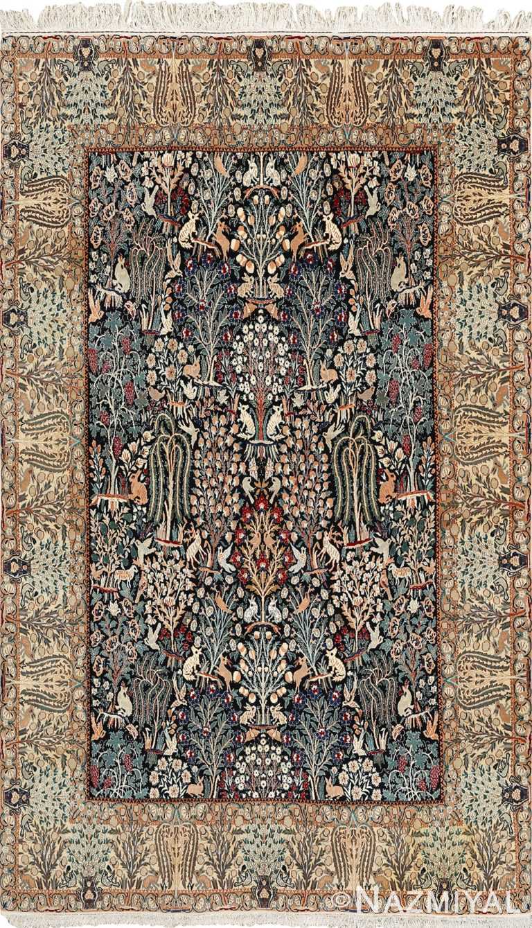 black animal motif vintage nain persian rug 51159 Nazmiyal