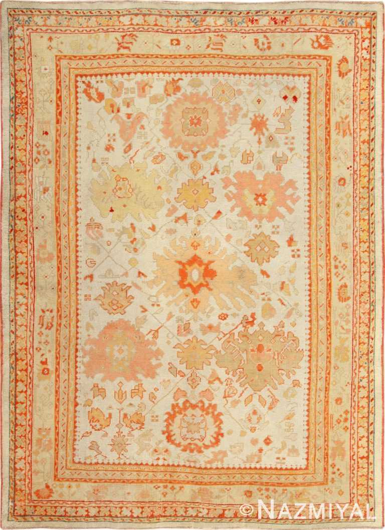 ivory background antique oushak turkish rug 49302 Nazmiyal