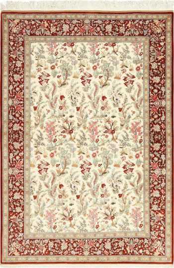 ivory floral silk modern qum persian rug 49418 Nazmiyal