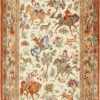 ivory hunting scene silk modern qum persian rug 49412 Nazmiyal