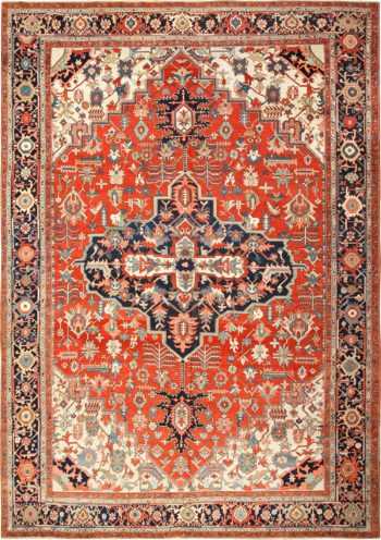 large red antique serapi persian rug 49397 Nazmiyal