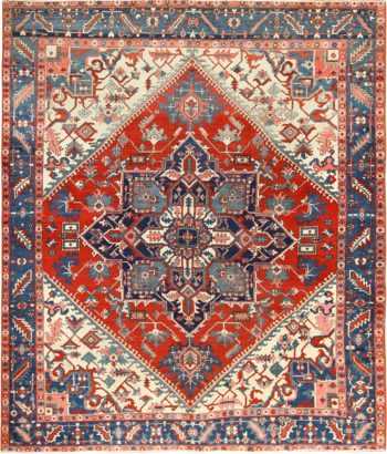 red background antique serapi persian rug 49396 Nazmiyal