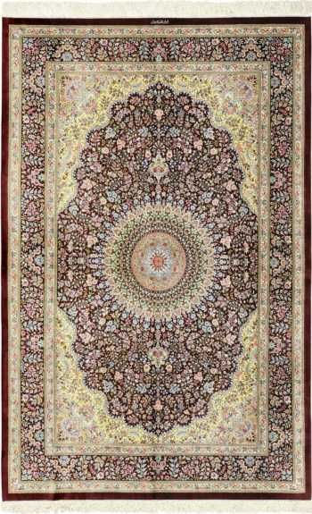 small brown silk modern qum persian rug 49416 Nazmiyal