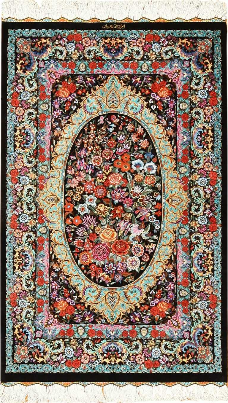 black background silk modern qum persian rug 49410 Nazmiyal