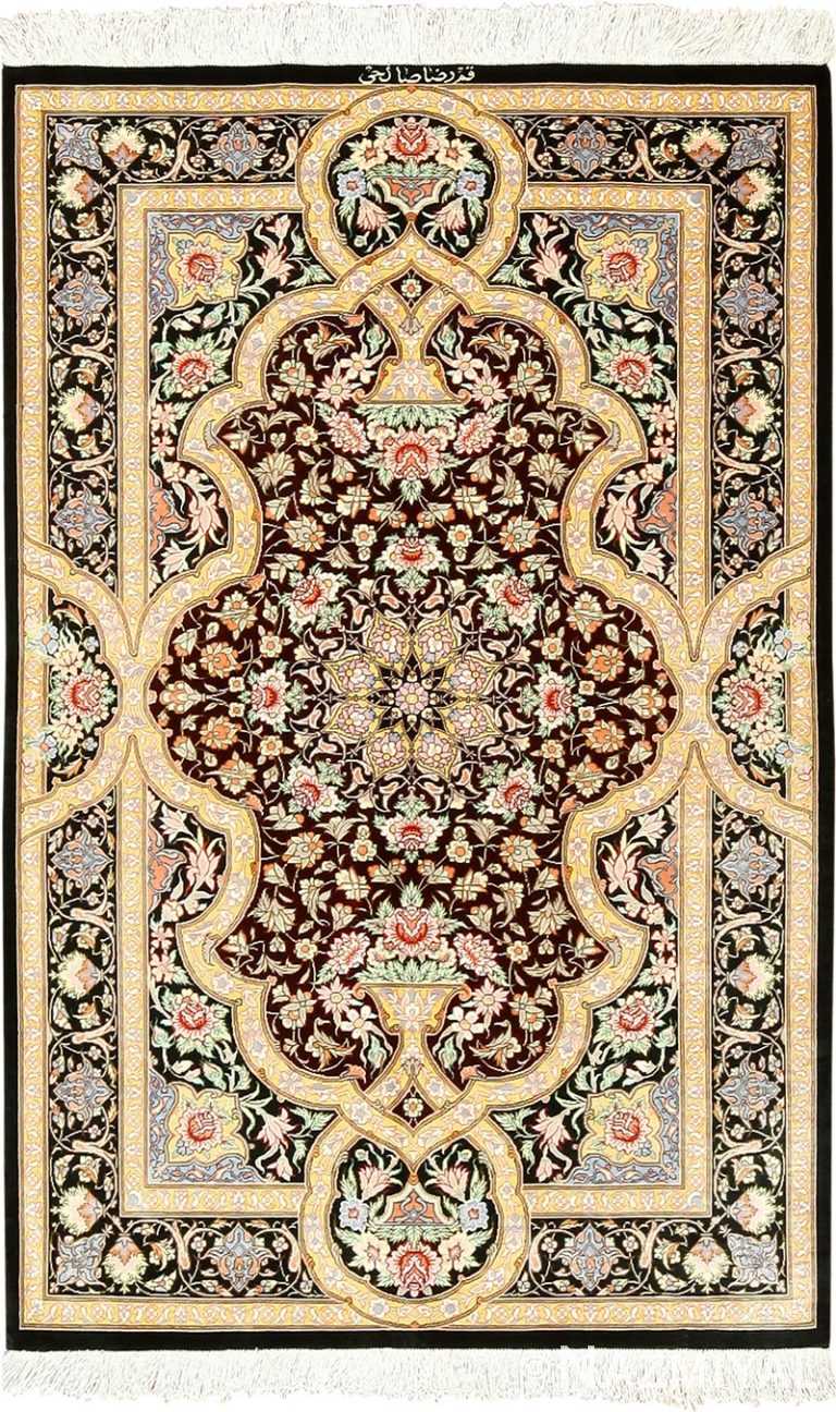 brown background silk modern qum modern persian rug 49408 Nazmiyal