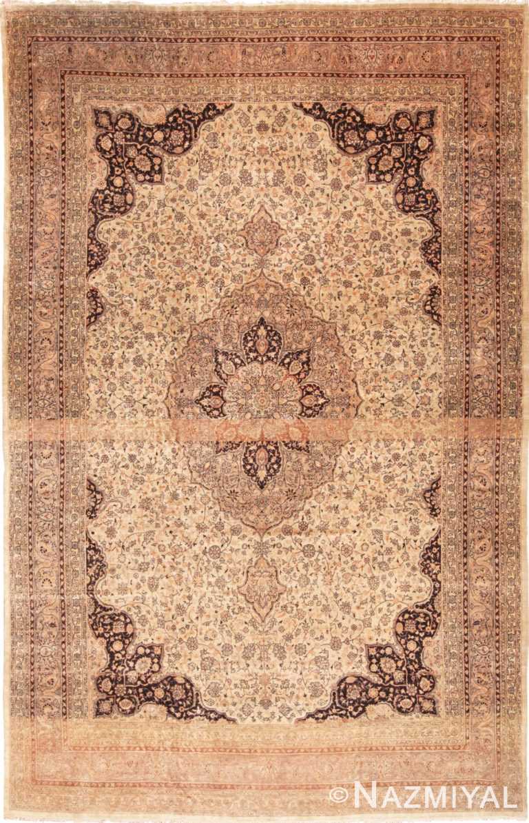 Full view Large floral Ivory and gray Antique Turkish Sivas rug 50416 by Nazmiyal