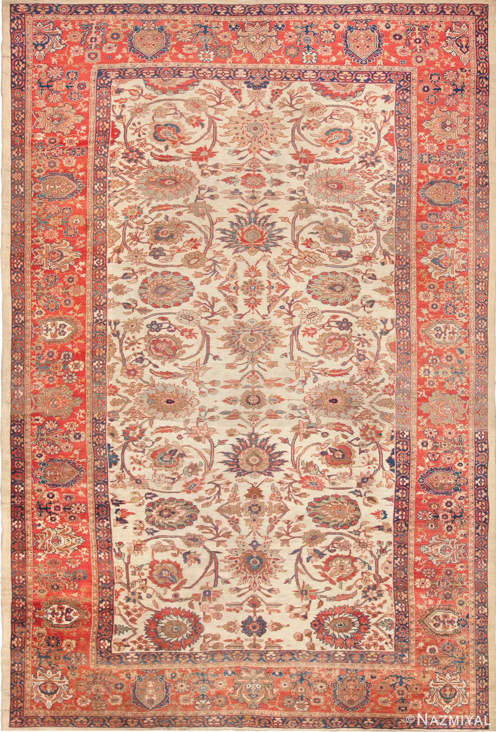 large ivory antique sultanabad persian rug 49312 Nazmiyal