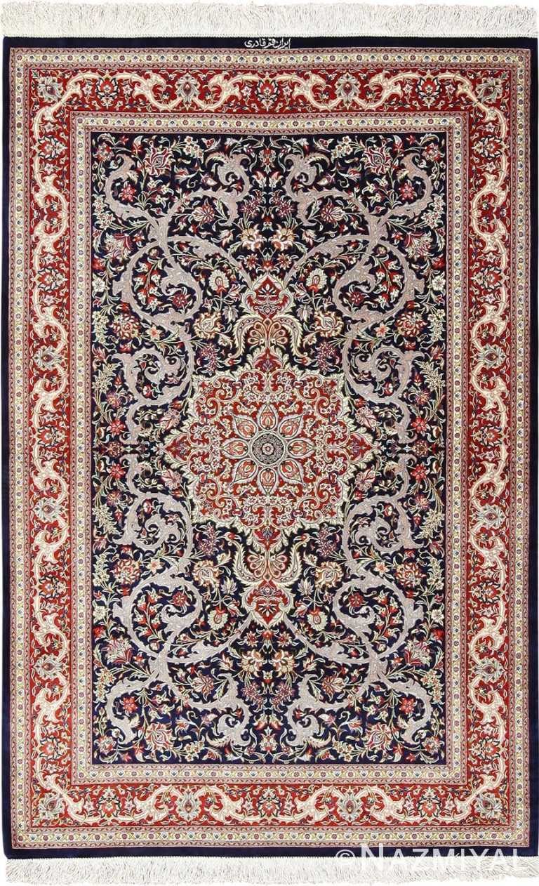 navy background silk modern qum persian rug 49414 Nazmiyal