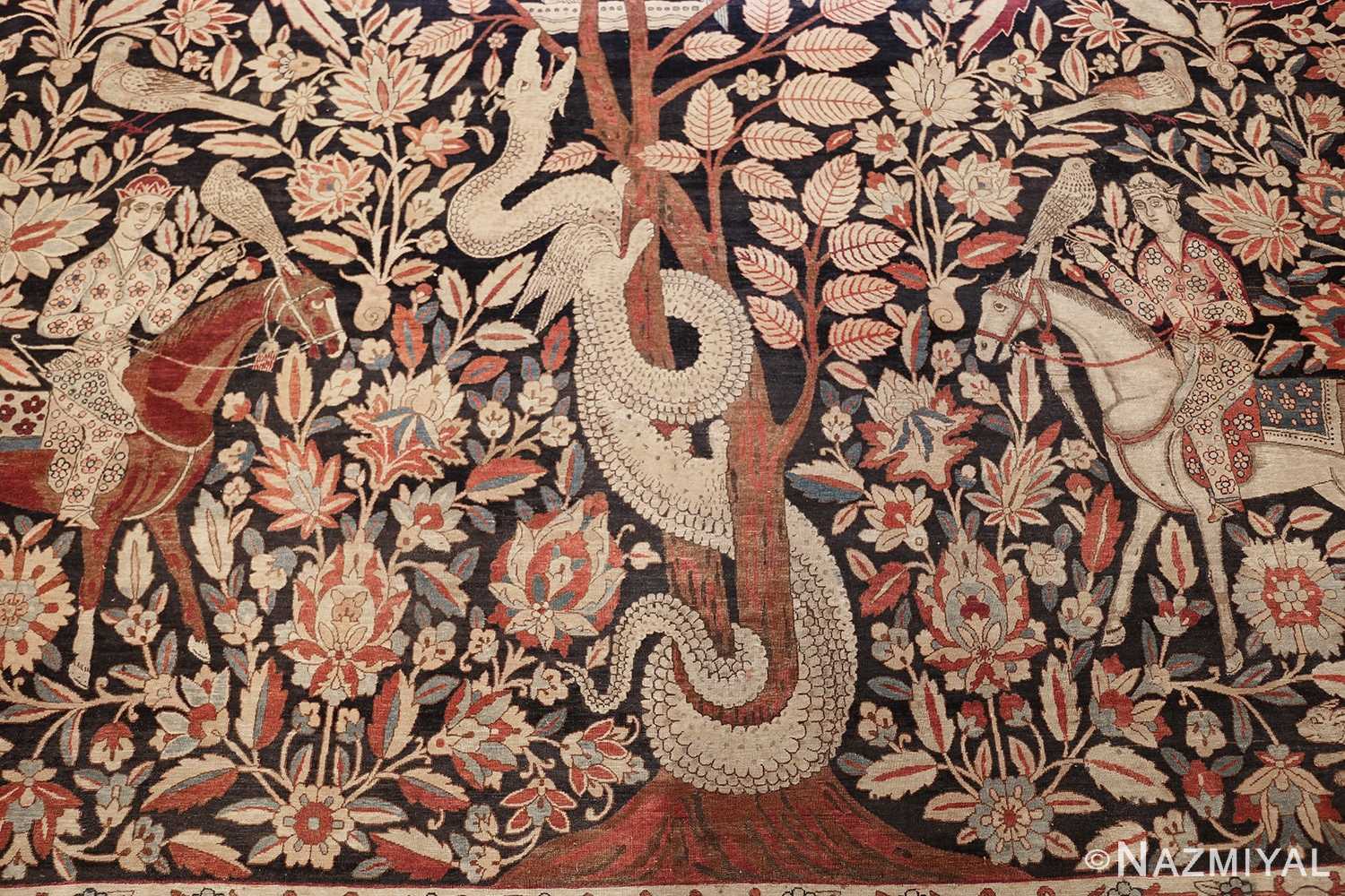 oversized antique hunting scene kerman persian rug 48796 dragon Nazmiyal