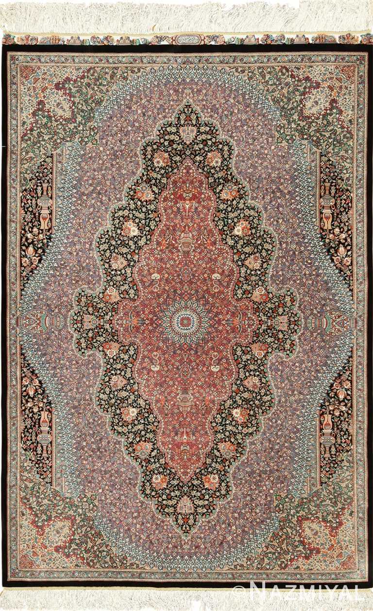 silk black background modern qum persian rug 49422 Nazmiyal