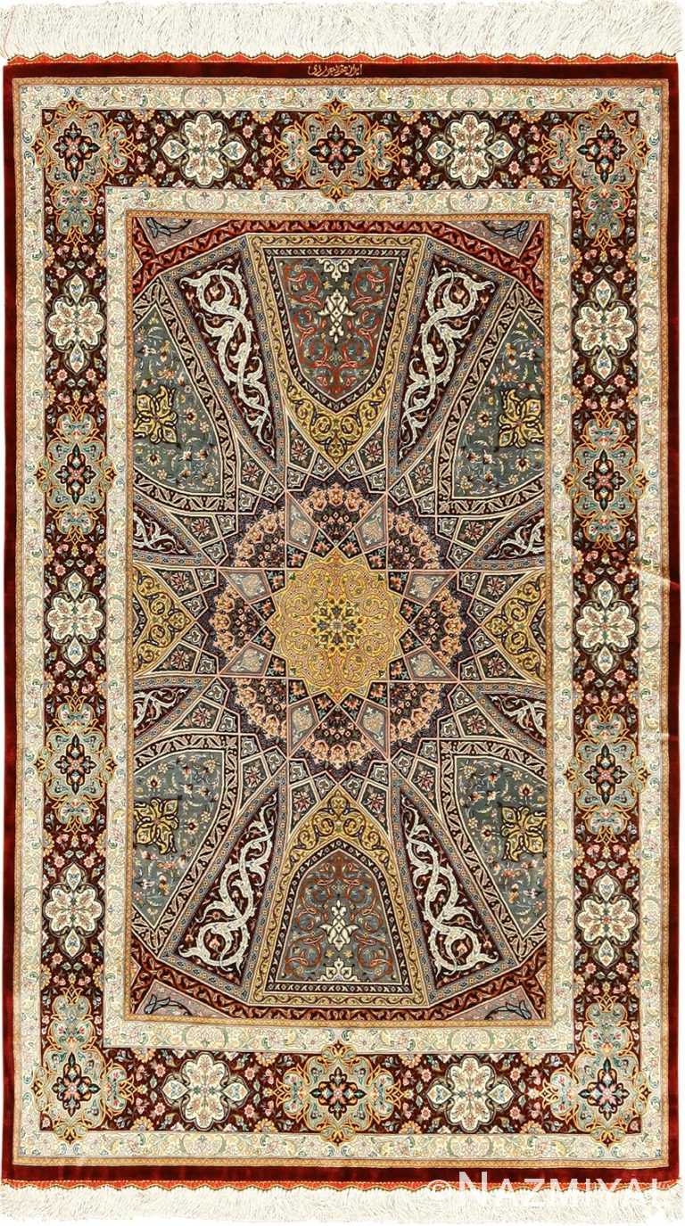 silk geometric design modern qum persian rug 49421 Nazmiyal