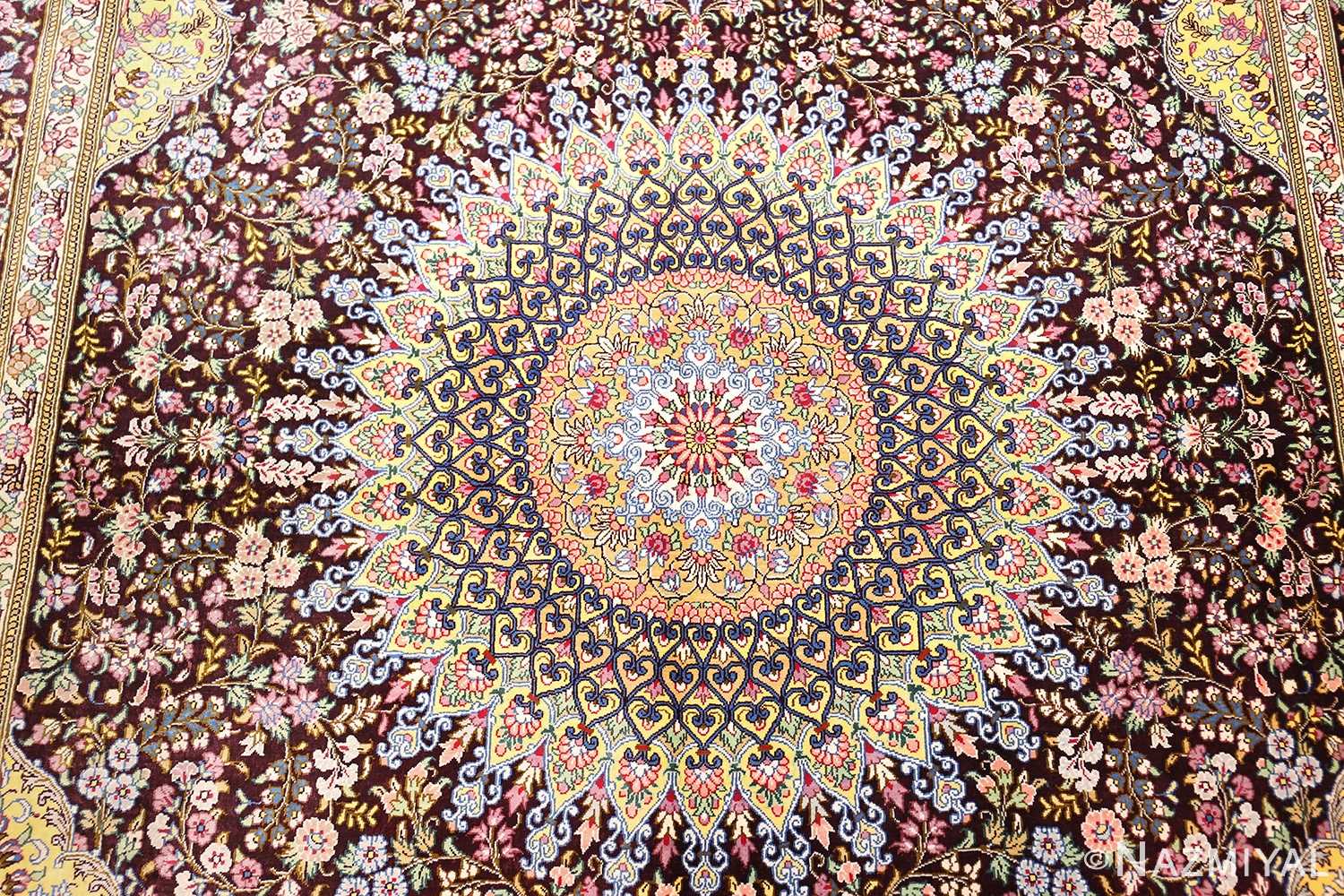 Small and Fine Persian Floral Silk Qum Rug 49416 Nazmiyal Antique Rugs