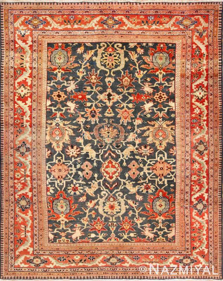 green background antique sultanabad persian rug 49389 Nazmiyal