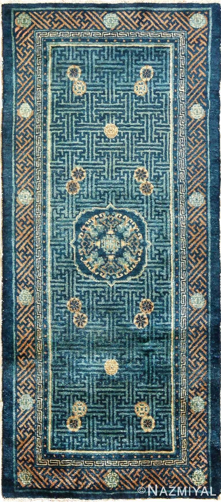 blue background small antique chinese rug 49466 Nazmiyal