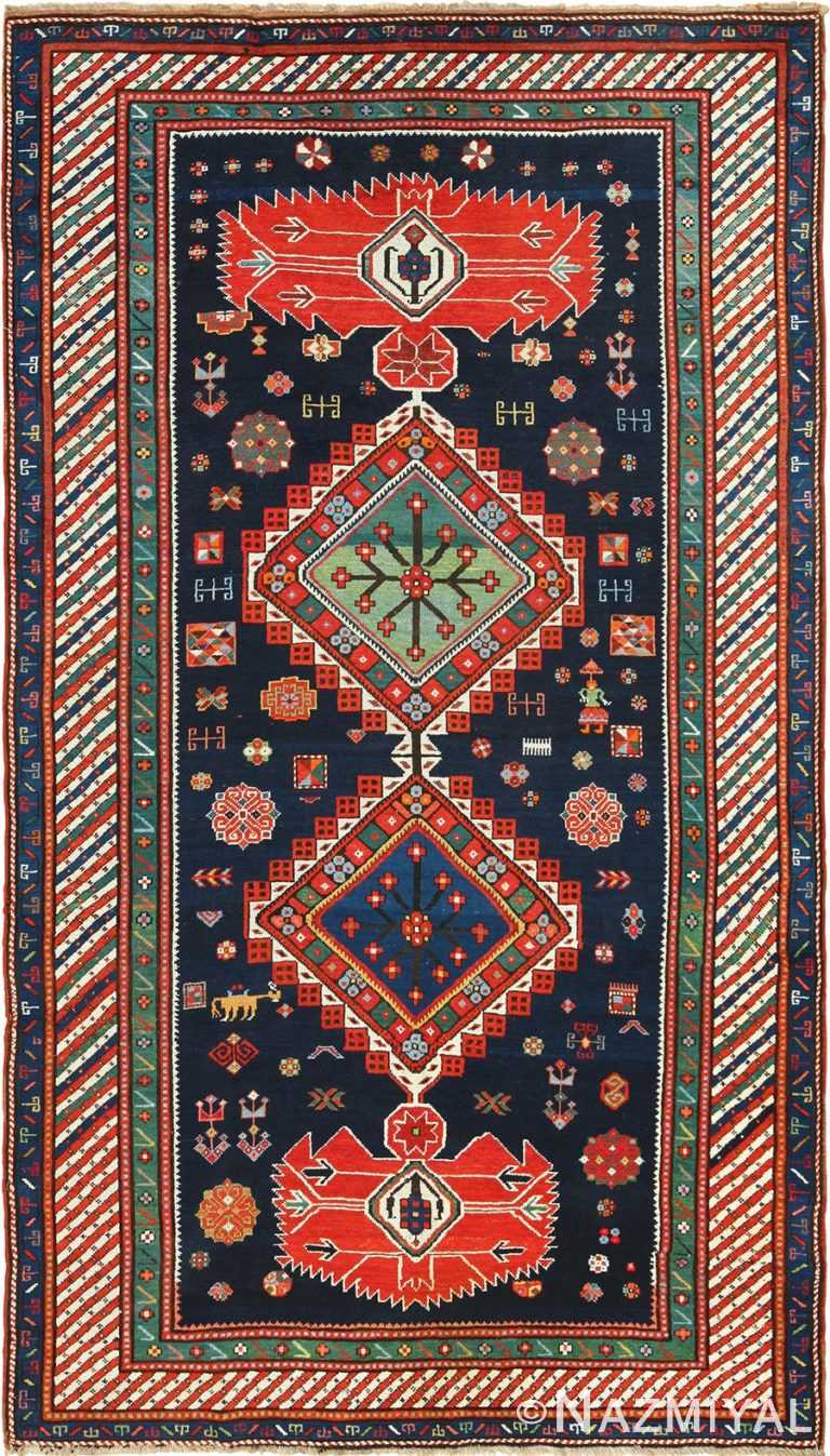 antique navy kazak caucasian rug 49507 Nazmiyal