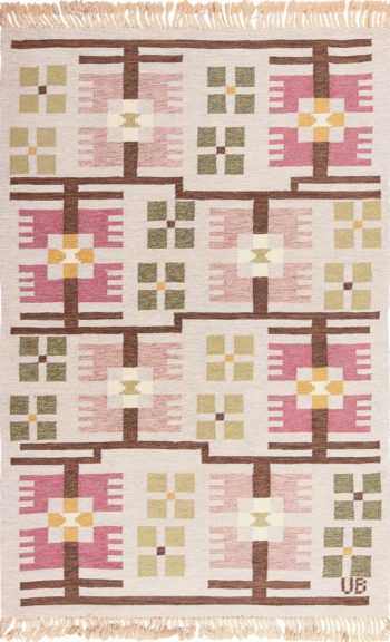 Vintage Geometric Scandinavian Flat Woven Kilim Rug by Ulla Brandt 49565 by nazmiyal