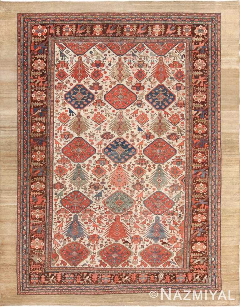 ivory background tribal antique Persian Bakshaish rug 49508 by Nazmiyal