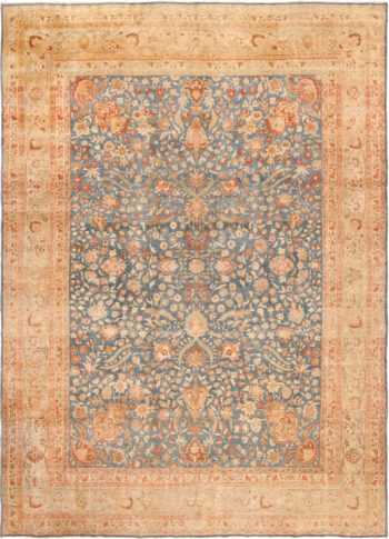 Antique Room Size Light Blue and Rust Persian Khorassan Rug 49634 by nazmiyal