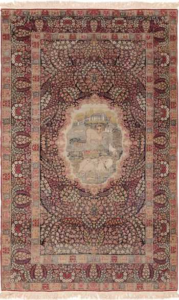 Small Size Antique Pictorial Persian Kerman Rug 49604 by Nazmiyal