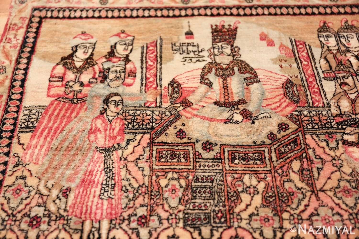 antique small size pictorial kerman persian rug 49618 boy Nazmiyal