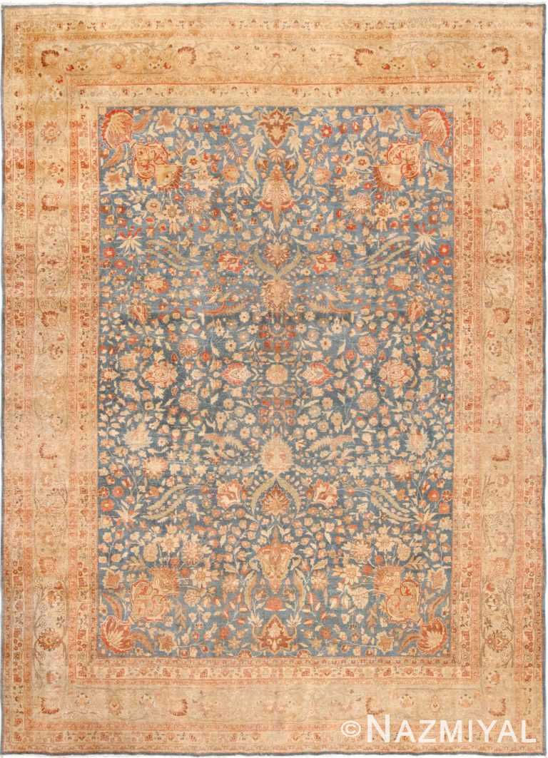 Antique Room Size Light Blue and Rust Persian Khorassan Rug 49634 by nazmiyal
