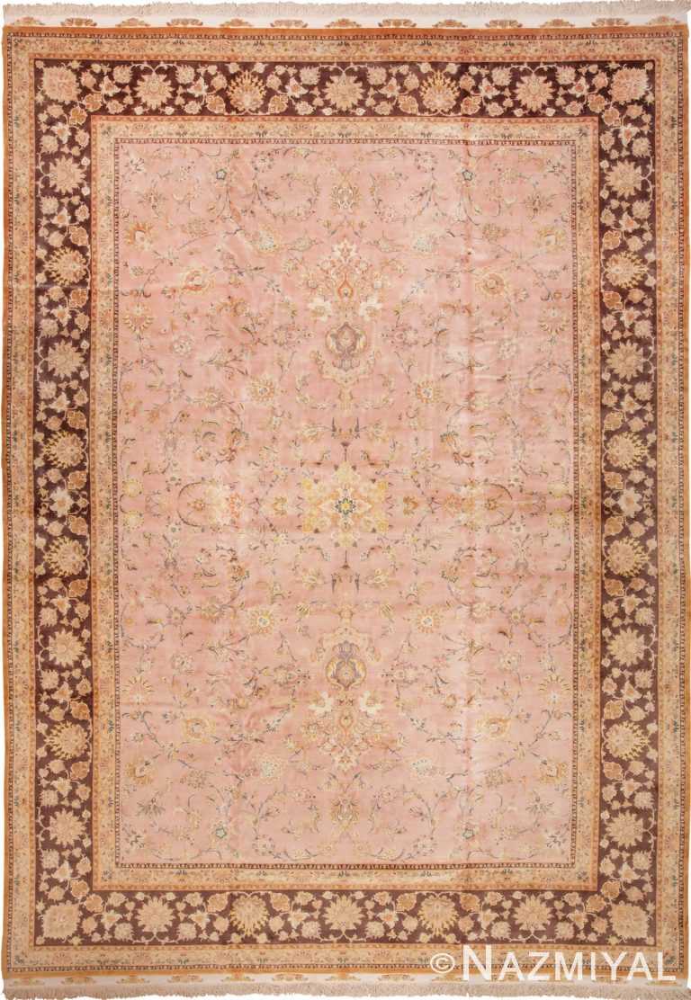 Large Light Pink Silk and Wool Vintage Persian Tabriz Rug 60014 by Nazmiyal