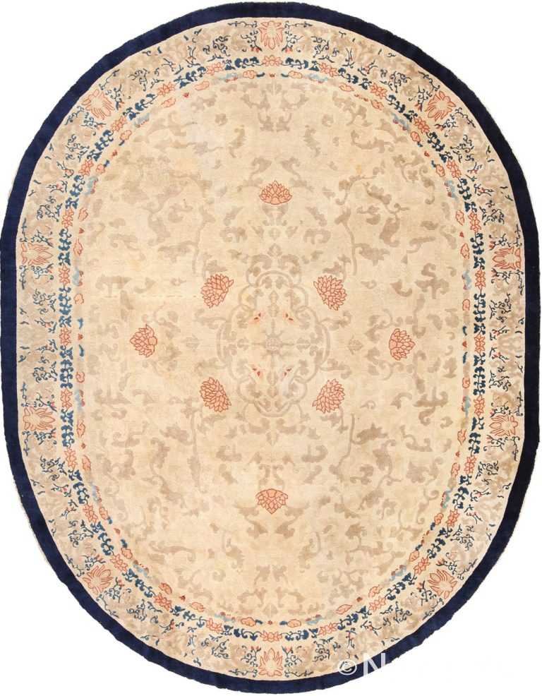 oval antique ivory background chinese rug 49592 Nazmiyal