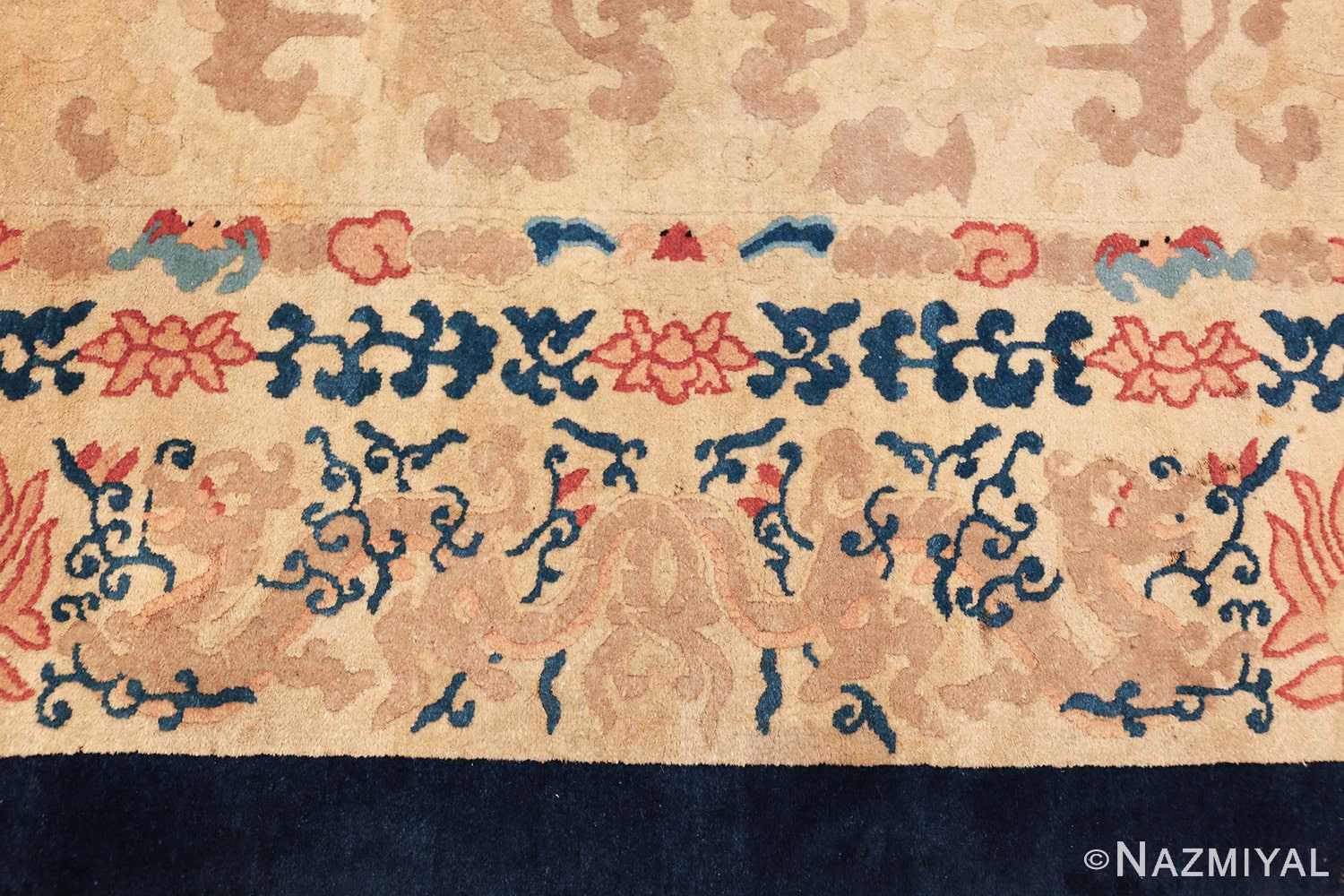 oval antique ivory background chinese rug 49592 border Nazmiyal