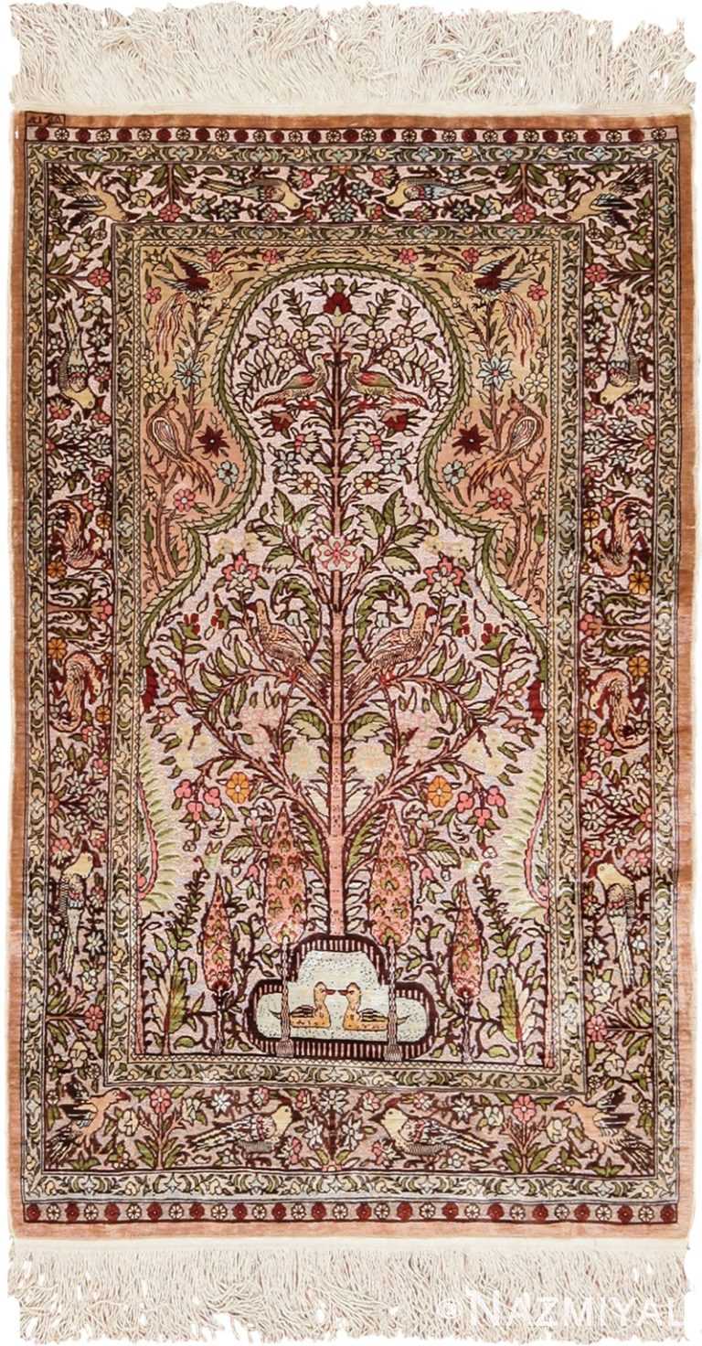Metallic and Silk Souf Tree of Life Design Hereke Turkish Prayer Rug 49612 by nazmiyal
