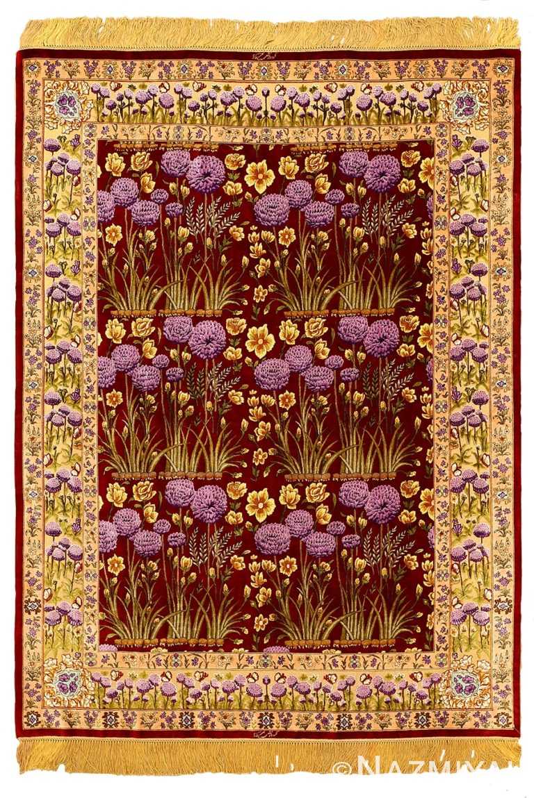 Small Floral Vintage Persian Luxury Silk Tabriz Rug 51178 by Nazmiyal