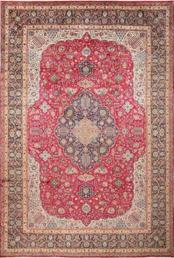 Large Red Background Vintage Persian Tabriz Rug 60042 by Nazmiyal