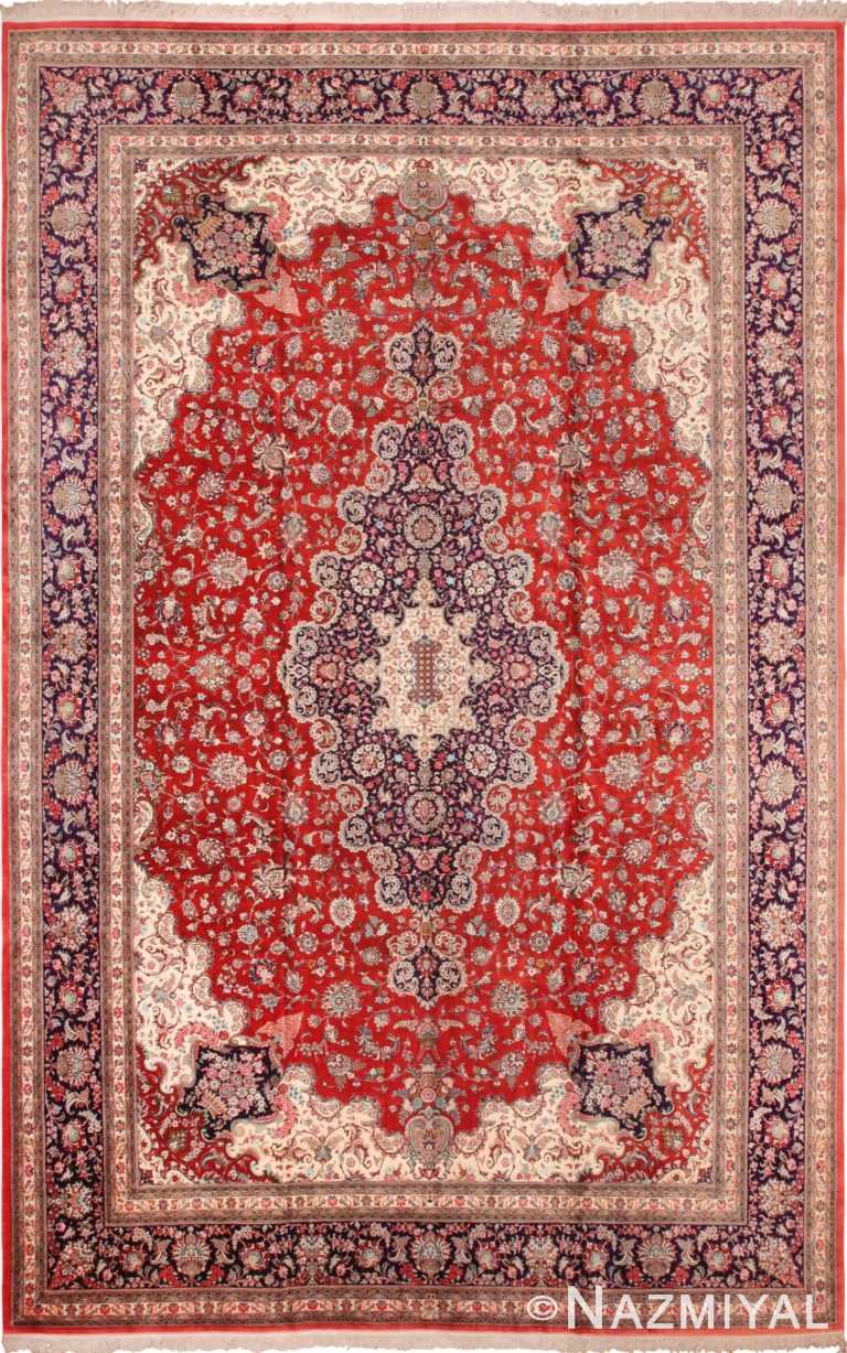 Large Floral Vintage Persian Silk Qum Rug 60022 by Nazmiyal