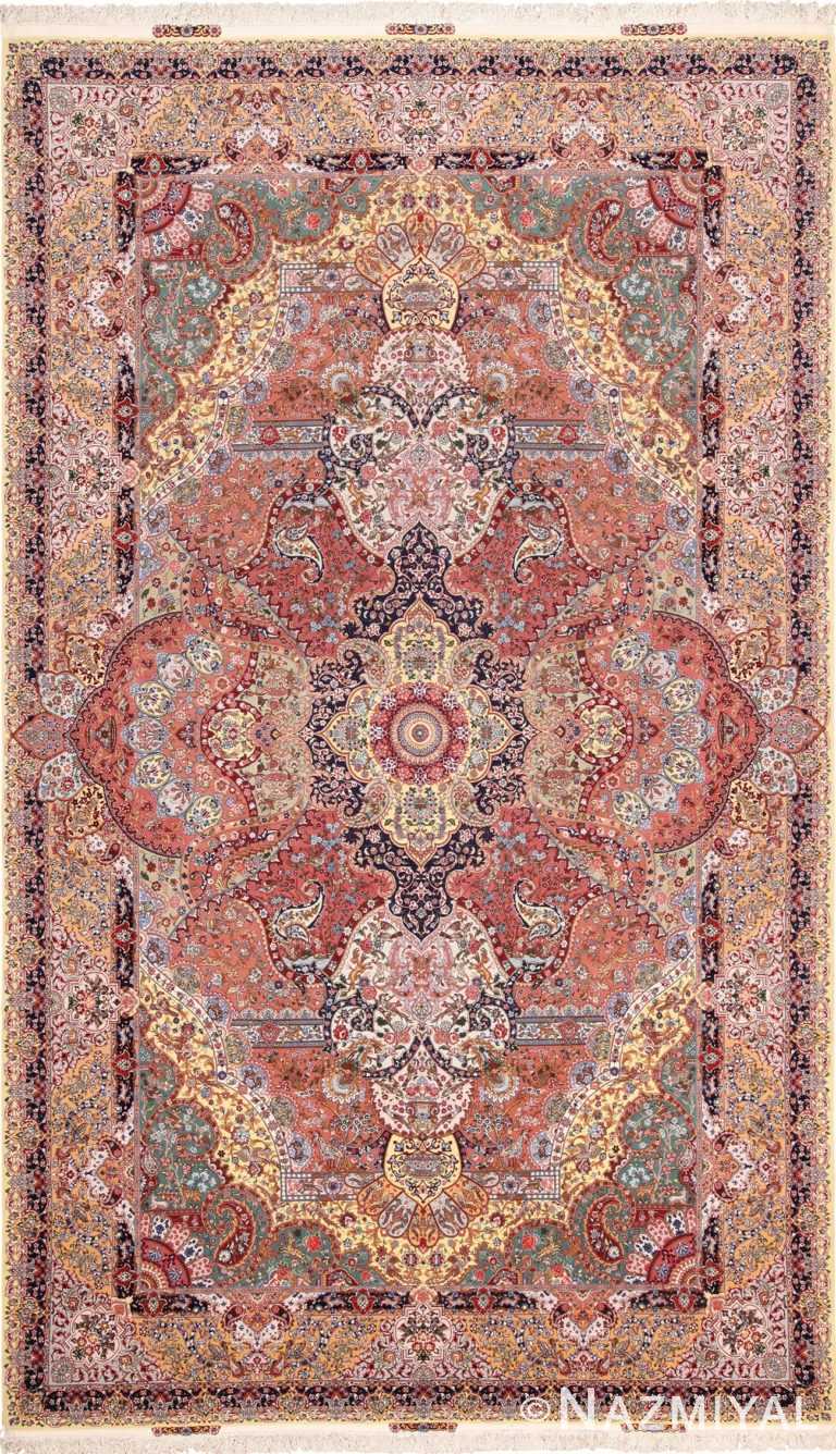 Large Geometric Vintage Silk and Wool Persian Tabriz Rug 60033 by Nazmiyal