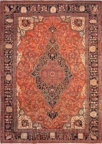 Large Rust Color Antique Persian Sarouk Farahan Rug 49468 - Nazmiyal