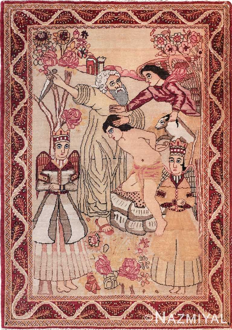 Small Pictorial Antique Biblical Persian Kerman Rug 49735 Nazmiyal